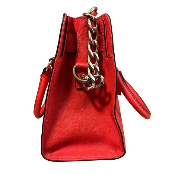 Michael Kors Hamilton Satchel Red Leather Gold Chain Handbag 12x9x5.5" - Picture 6 of 6